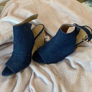 Nine West denim peep toe wedges